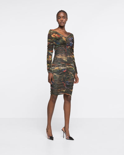 

LONG SLEEVE RUCHED DRESS - MULTICOLOR - AZ Factory