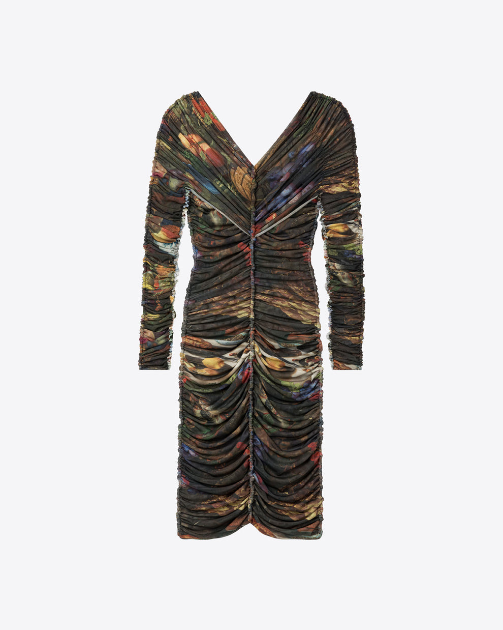 LONG SLEEVE RUCHED DRESS - MULTICOLOR - AZ Factory