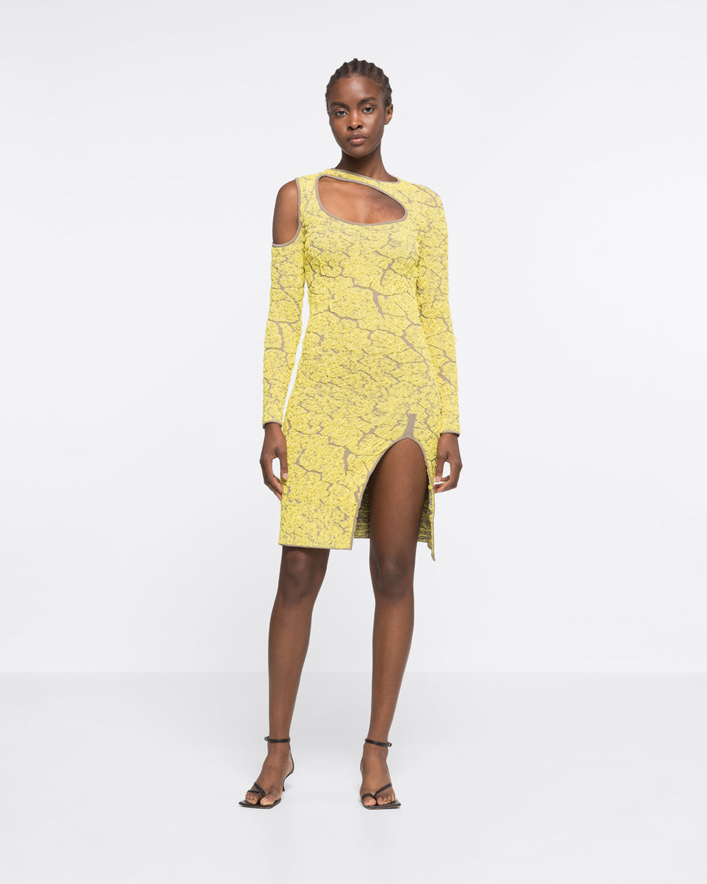 JACQUARD KNIT CUT-OUT DRESS - YELLOW/SAND - AZ Factory