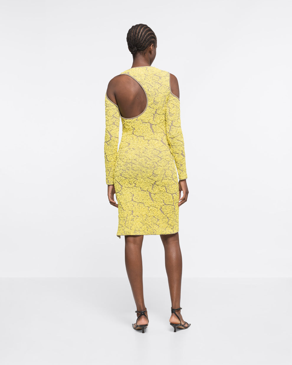 JACQUARD KNIT CUT-OUT DRESS - YELLOW/SAND - AZ Factory