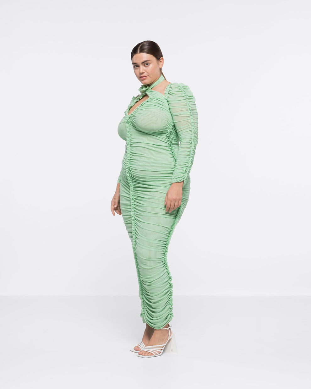 RUCHED ROSE KNOT MIDI DRESS - MINT - AZ Factory