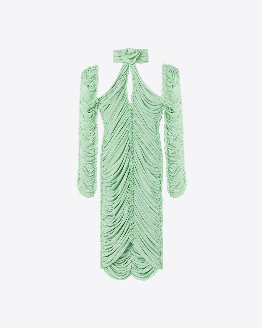 RUCHED ROSE KNOT MIDI DRESS - MINT - AZ Factory