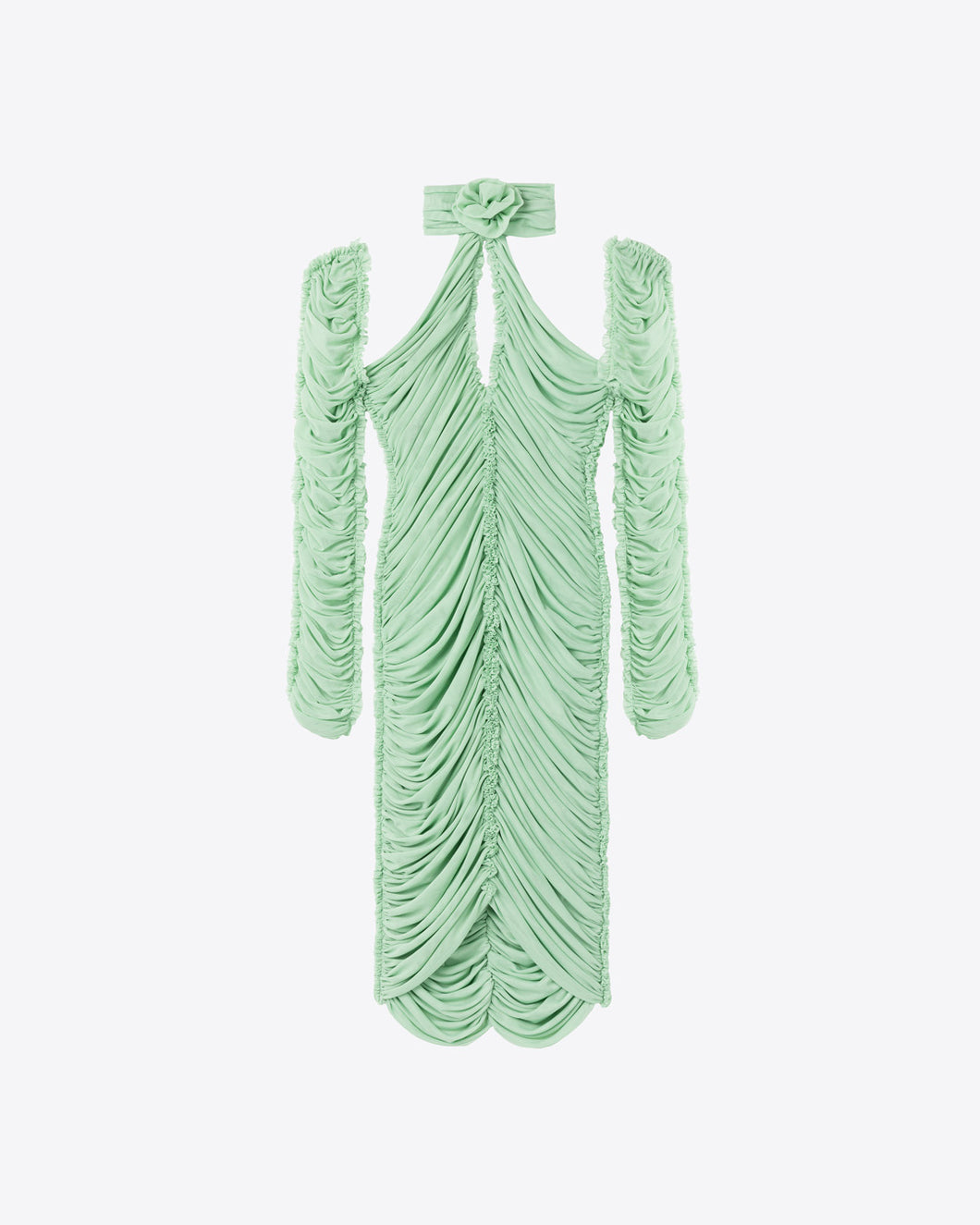 RUCHED ROSE KNOT MIDI DRESS - MINT