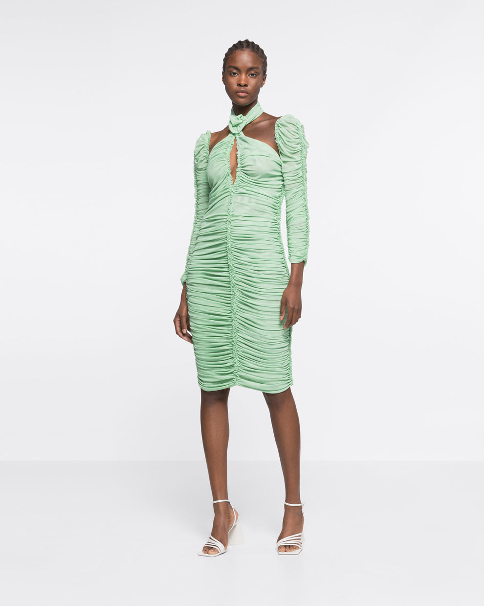 RUCHED ROSE KNOT MIDI DRESS - MINT - AZ Factory