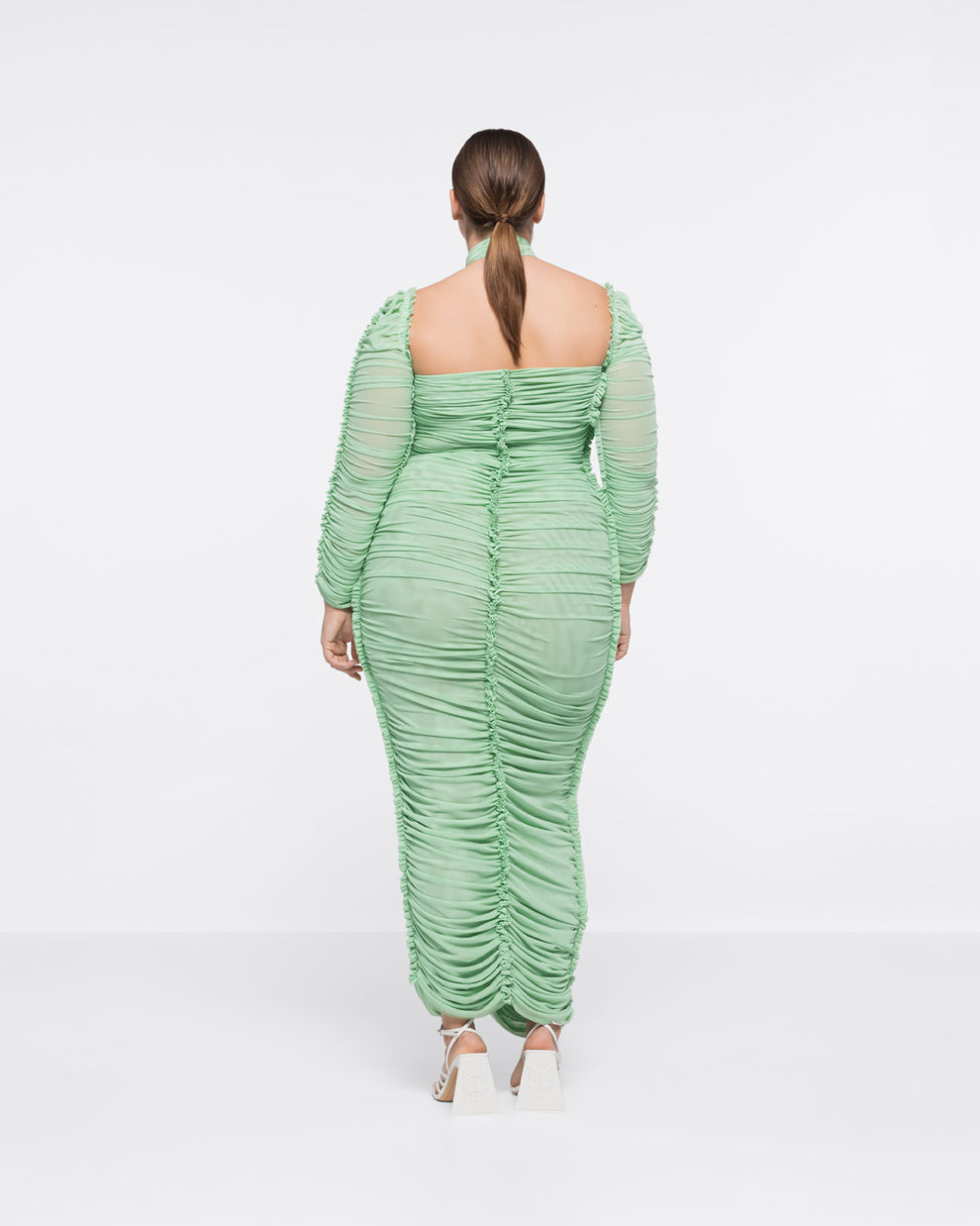 RUCHED ROSE KNOT MIDI DRESS - MINT - AZ Factory