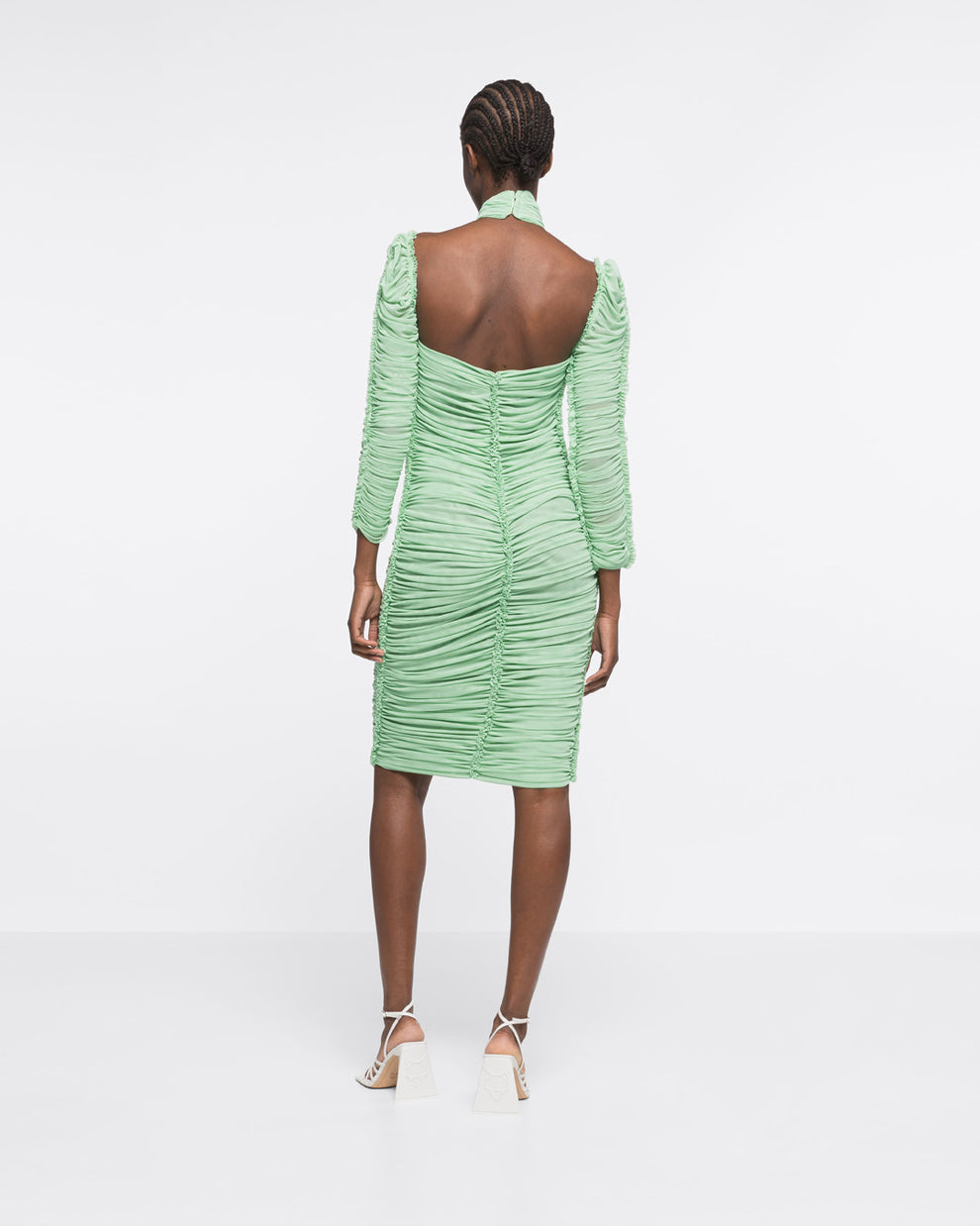 RUCHED ROSE KNOT MIDI DRESS - MINT - AZ Factory