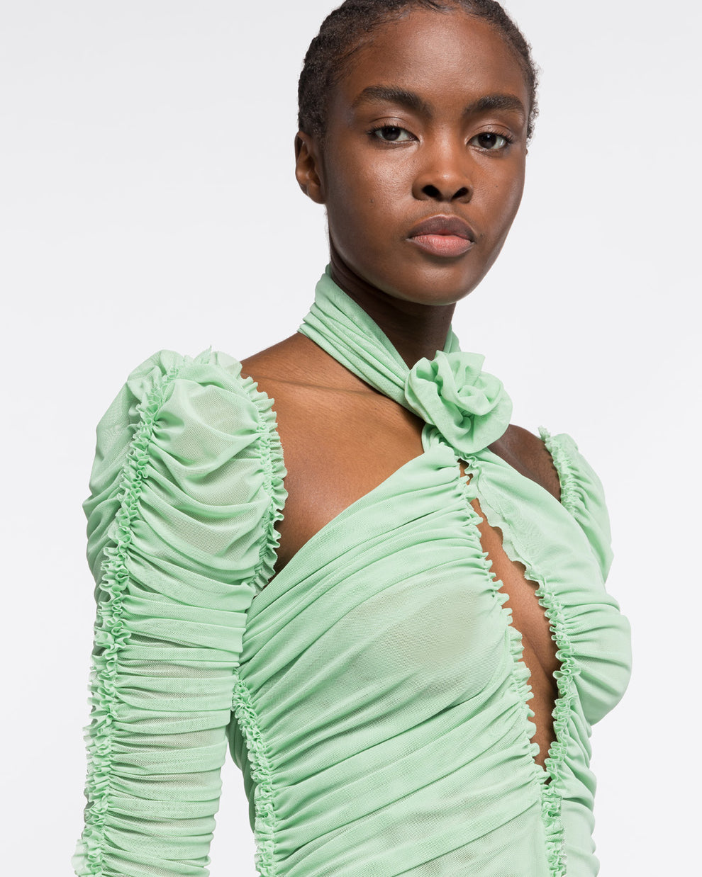 RUCHED ROSE KNOT MIDI DRESS - MINT - AZ Factory