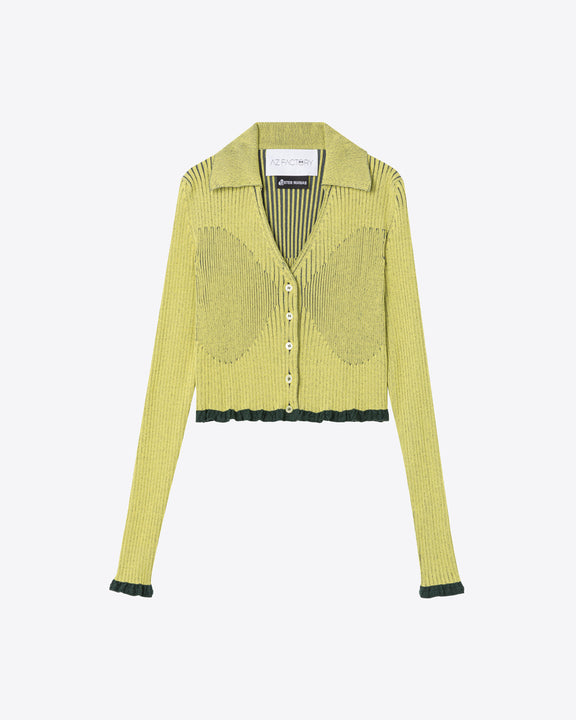 
RIBBED KNIT BUTTON-DOWN CROP TOP - YELLOW/GREY - AZ Factory