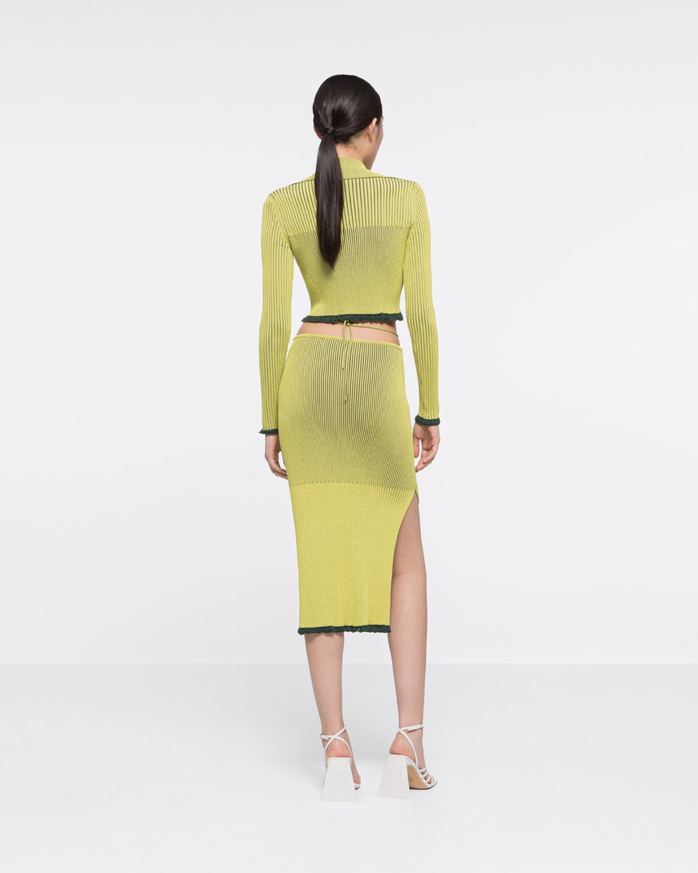 RIBBED KNIT BUTTON-DOWN CROP TOP - YELLOW/GREY - AZ Factory