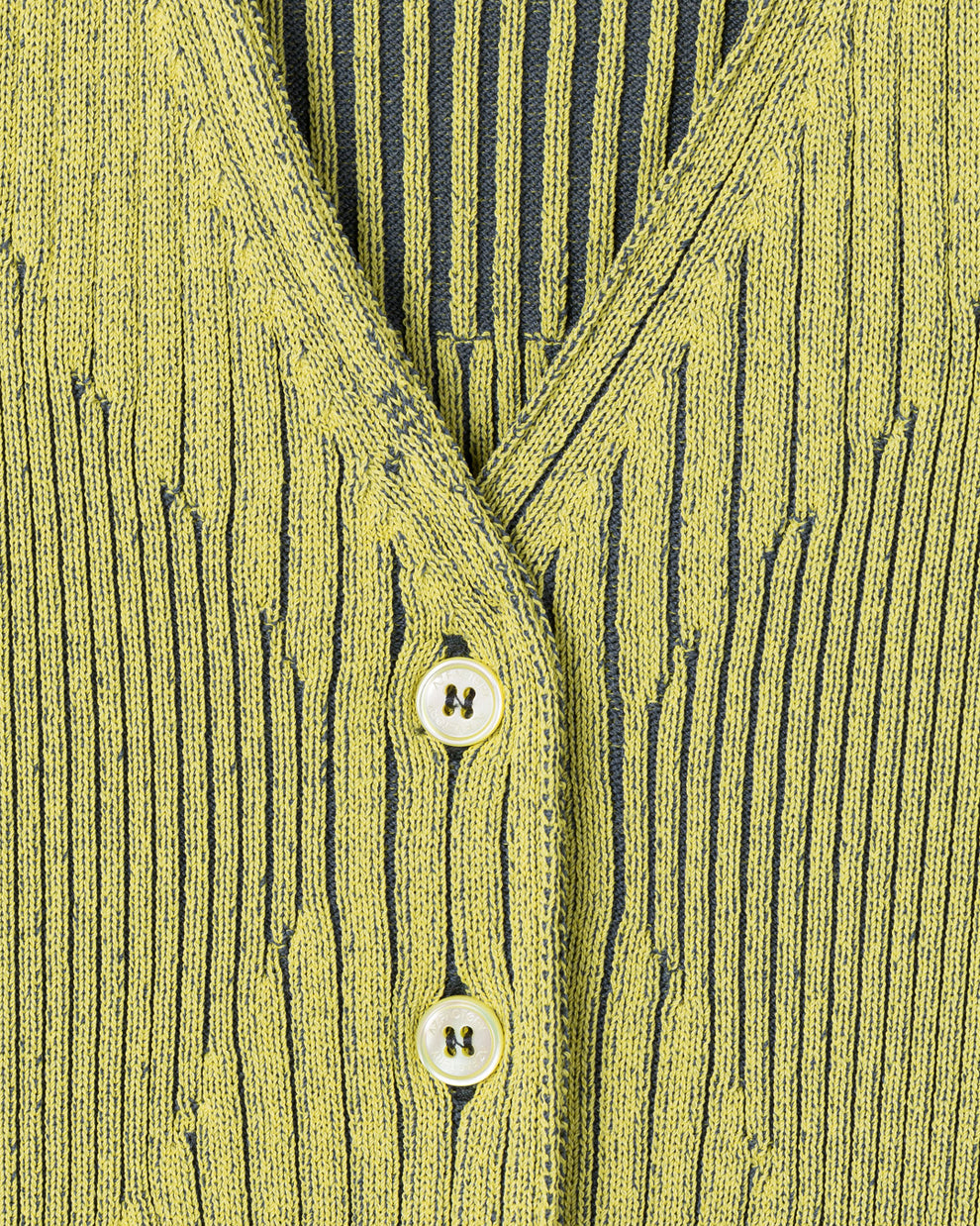 RIBBED KNIT BUTTON-DOWN CROP TOP - YELLOW/GREY - AZ Factory