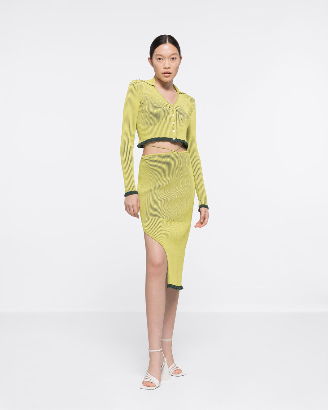 RIBBED KNIT SIDE-SLIT SKIRT - YELLOW/GREY – AZ Factory - High-End