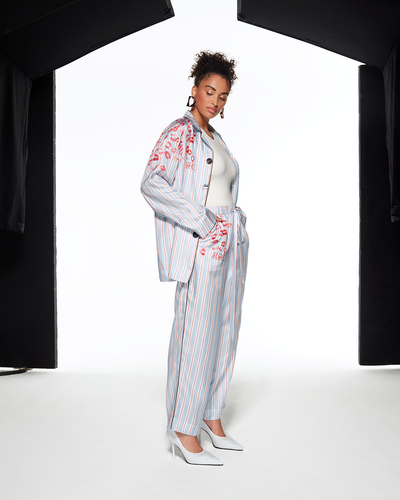 

SILK PYJAMA PANTS KISSES FROM AZ - BLUE / RED - AZ Factory