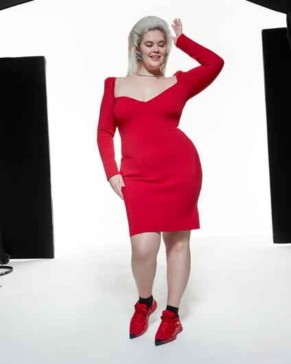 PUFF SHOULDER DRESS - RED