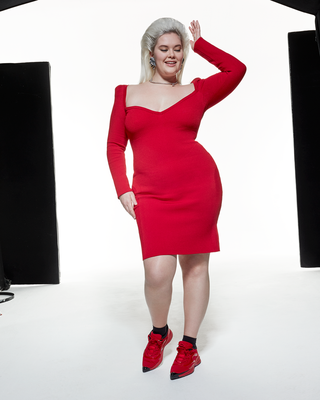 PUFF SHOULDER DRESS - RED