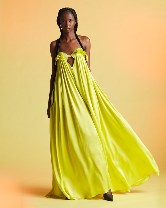 
SILK HALTER EVENING GOWN - YELLOW - AZ Factory