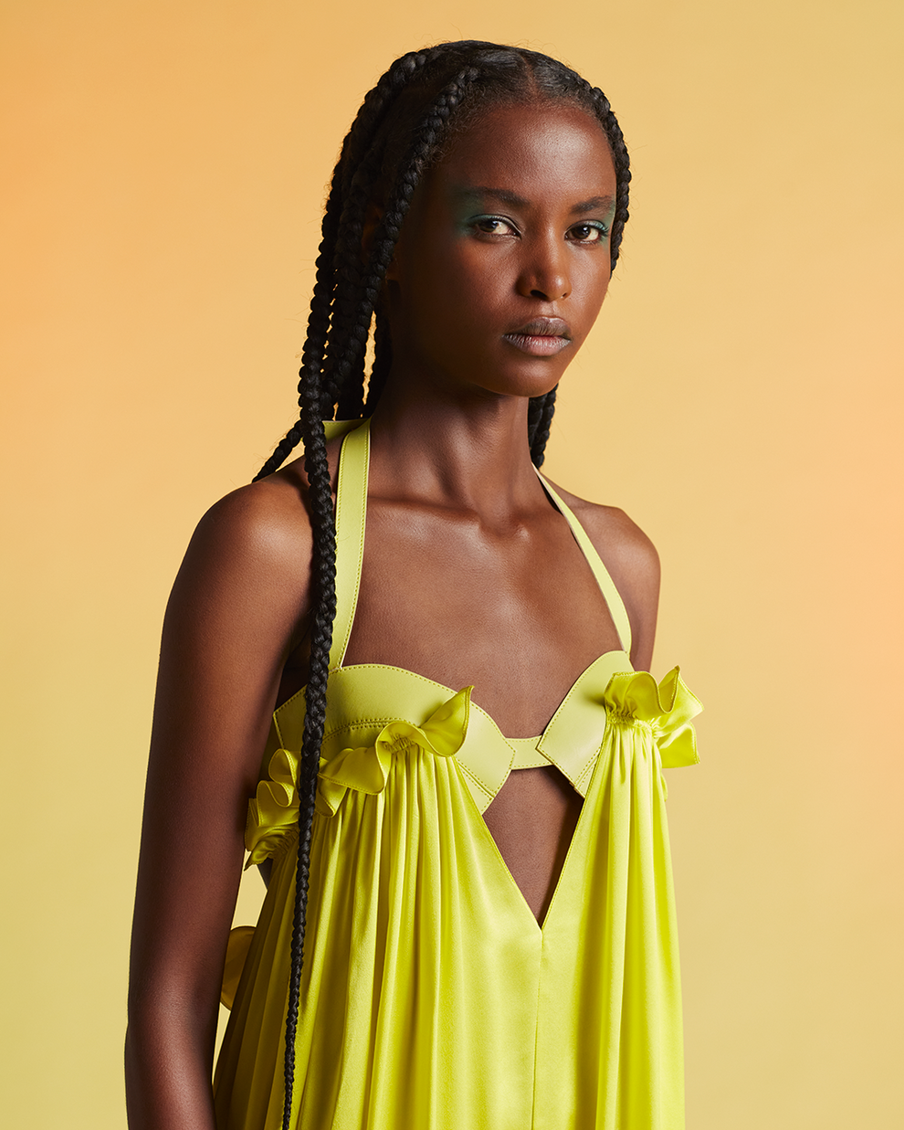 SILK HALTER EVENING GOWN - YELLOW - AZ Factory