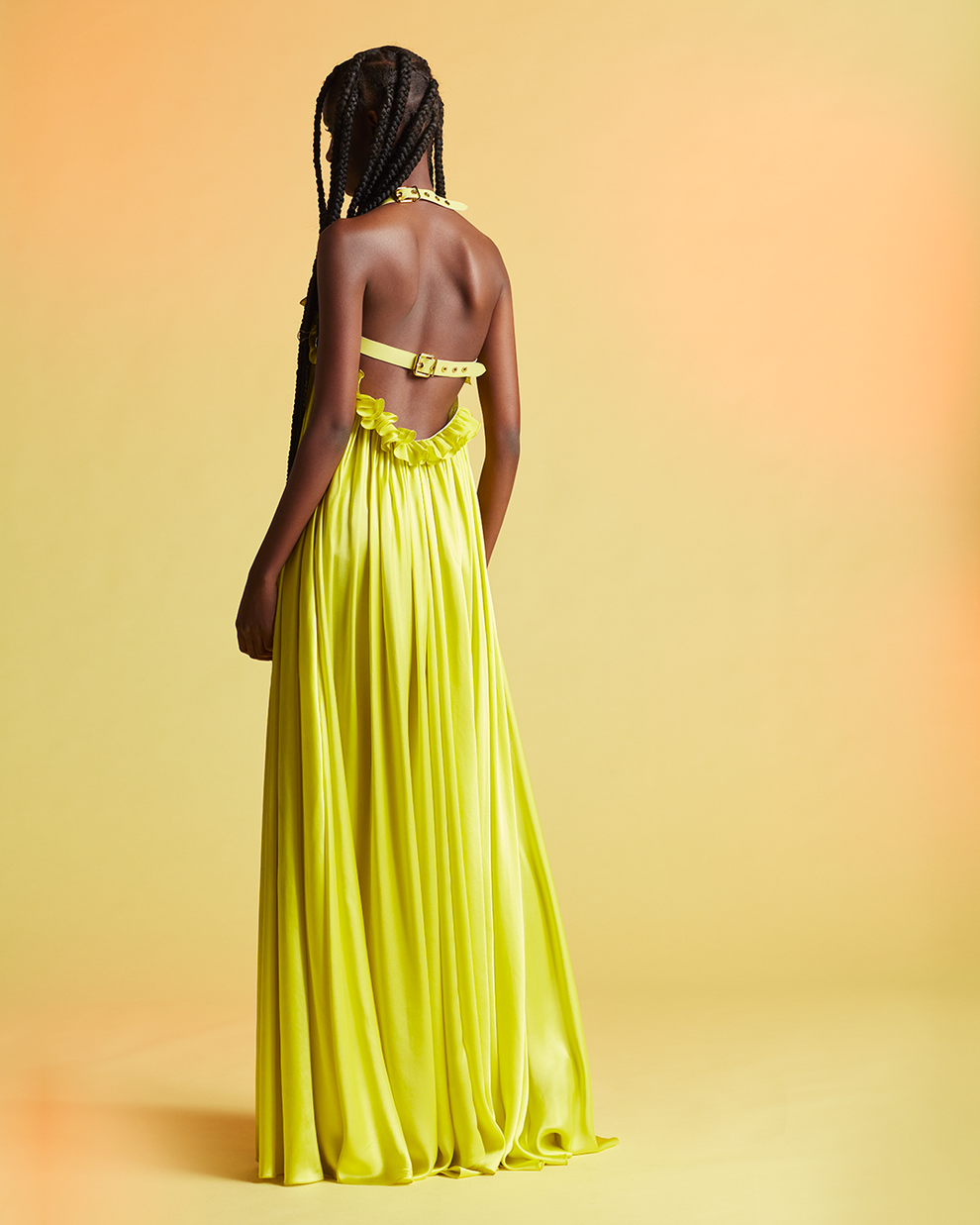 SILK HALTER EVENING GOWN - YELLOW - AZ Factory