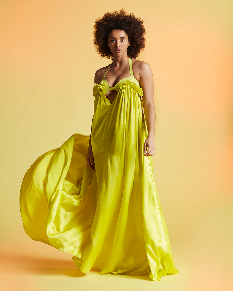 SILK HALTER EVENING GOWN - YELLOW - AZ Factory