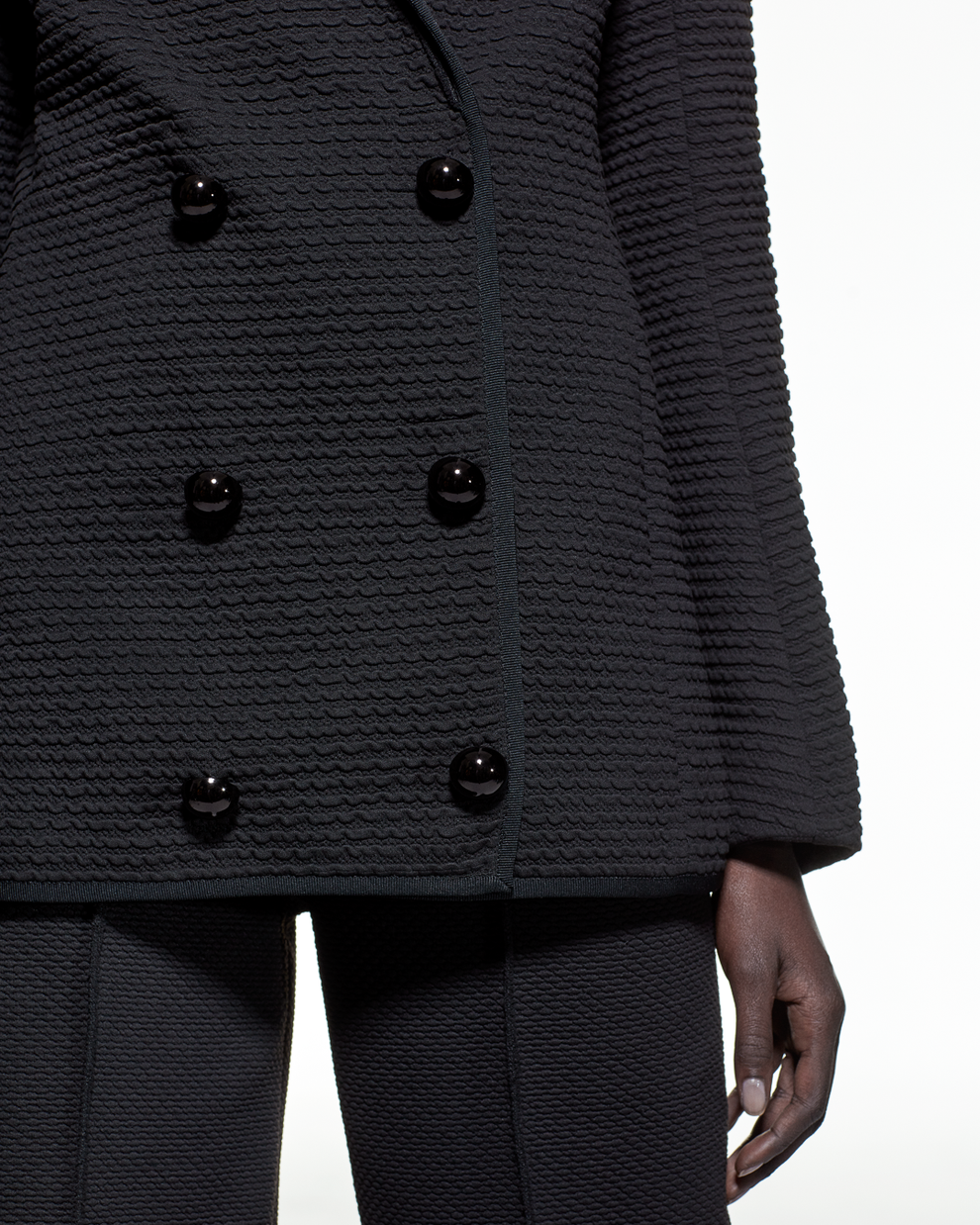 RIBBED DOUBLE BREASTED JACKET - BLACK - AZ Factory
