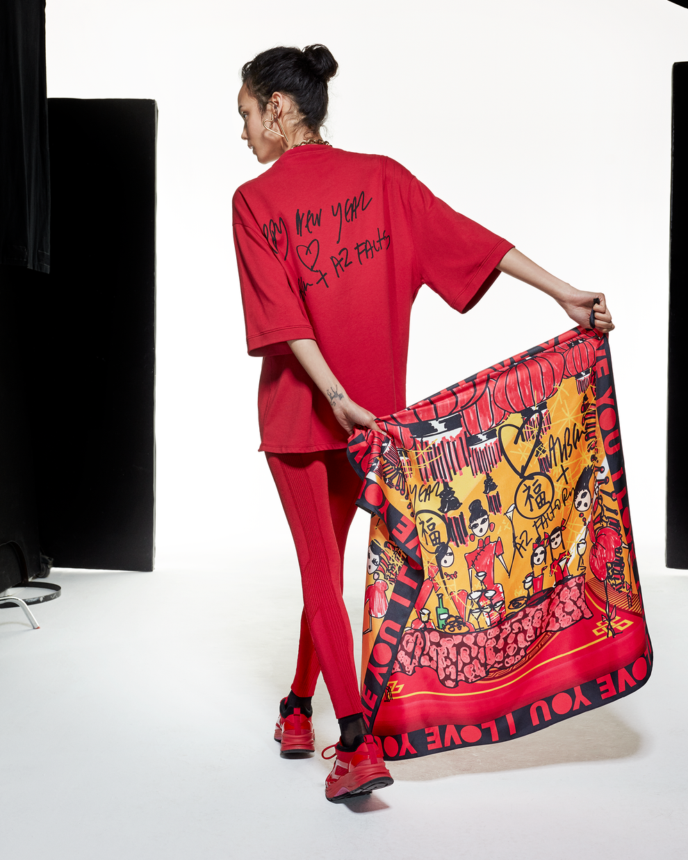 LUNAR NEW YEAR SILK SCARF - YELLOW / RED - AZ Factory