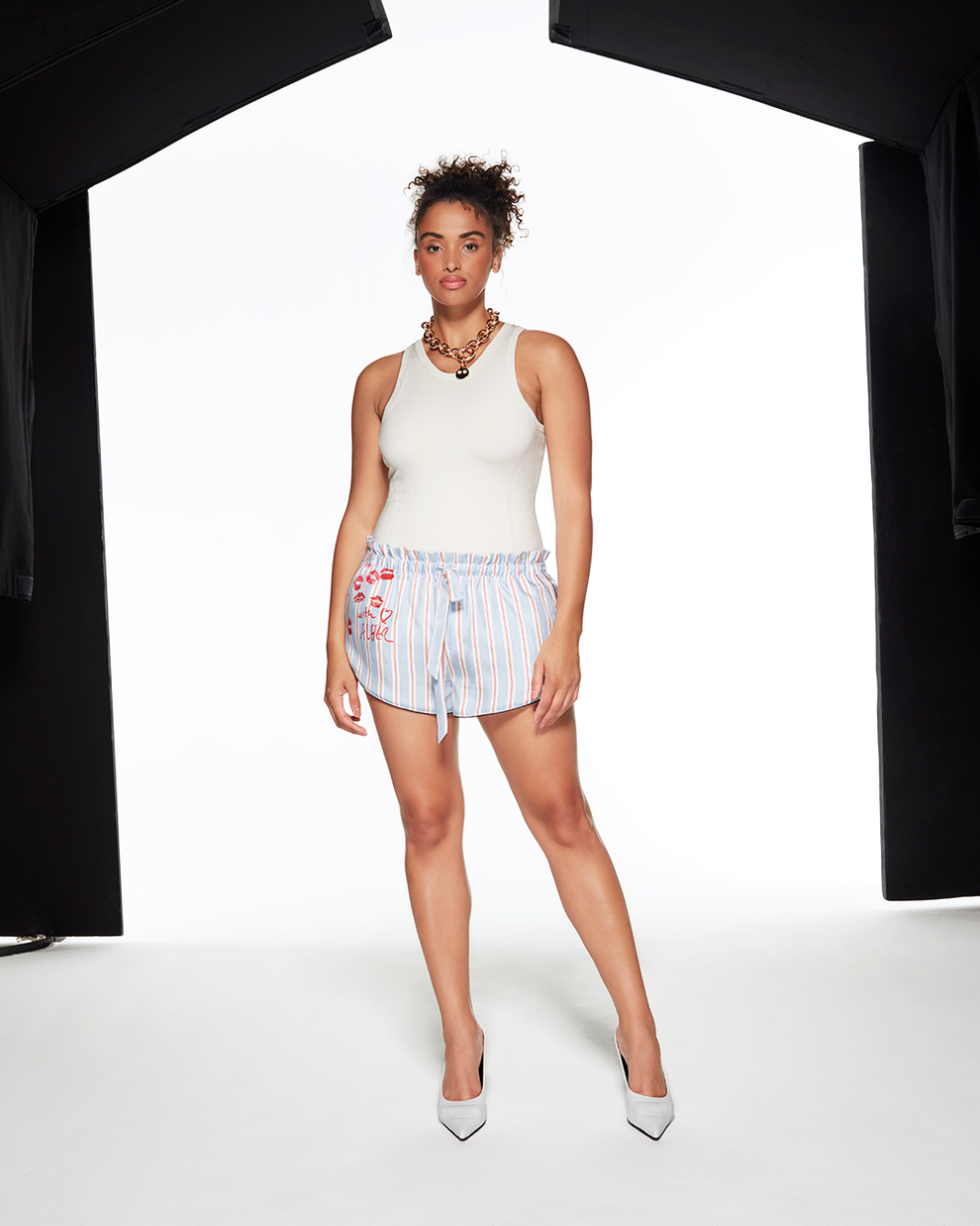 SILK PYJAMA SHORTS KISSES FROM AZ - BLUE / RED - AZ Factory