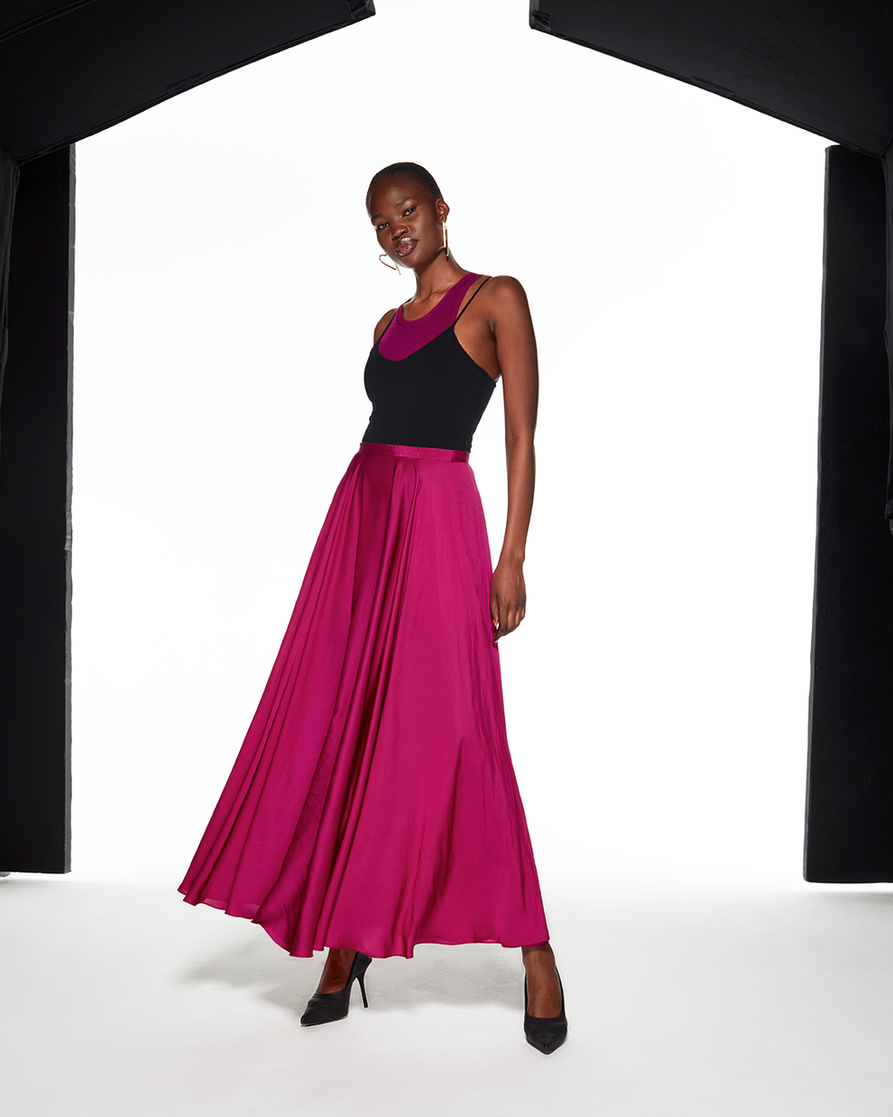 Satin fuchsia maxi clearance skirt