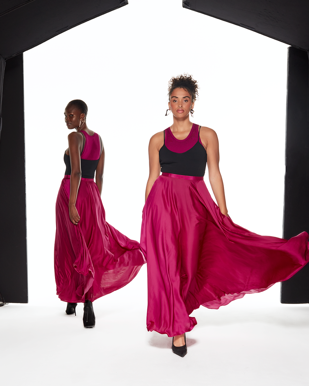 Satin fuchsia on sale maxi skirt