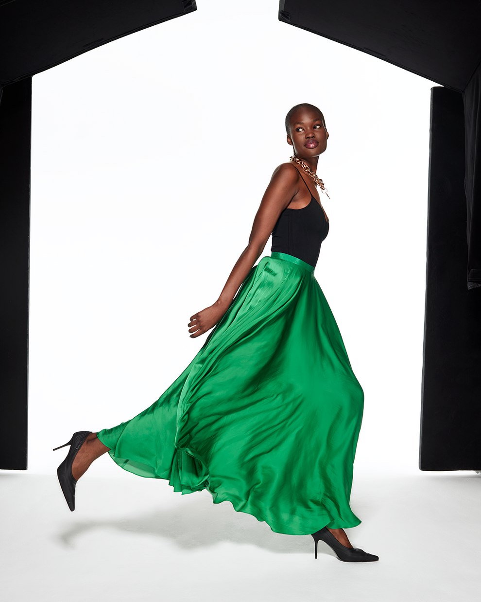 FLOWING MAXI SKIRT - GREEN - AZ Factory