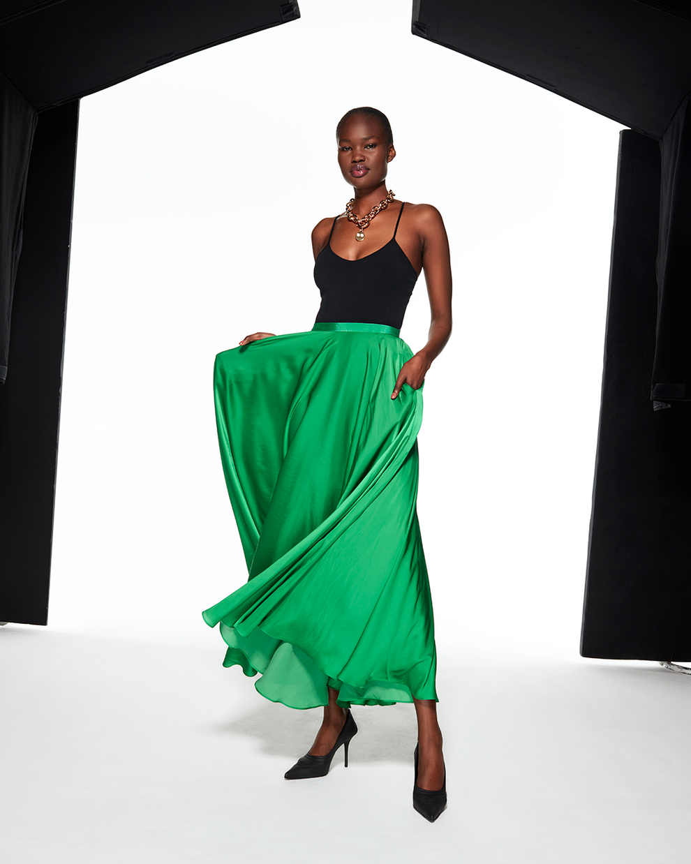 FLOWING MAXI SKIRT - GREEN - AZ Factory