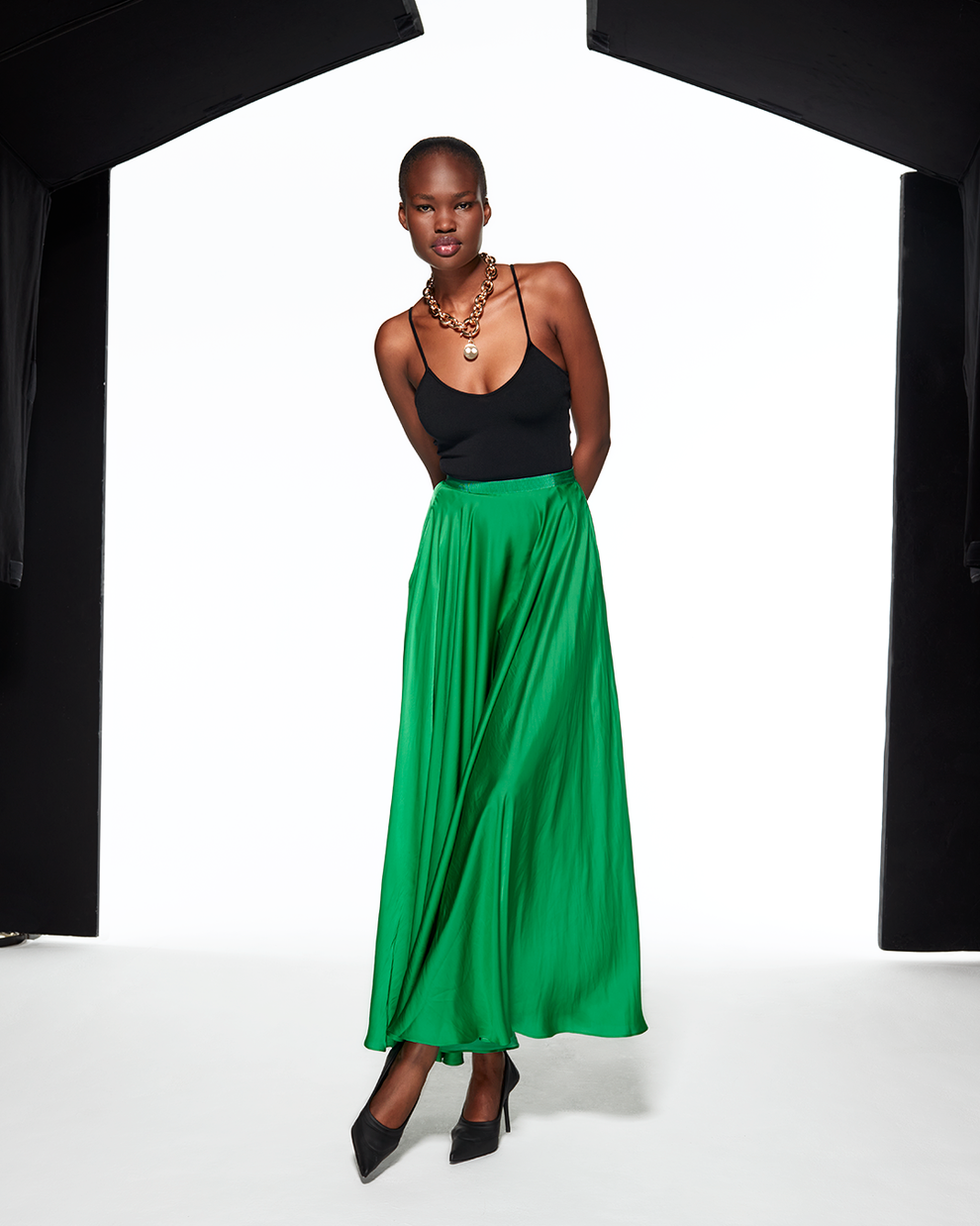 FLOWING MAXI SKIRT - GREEN - AZ Factory