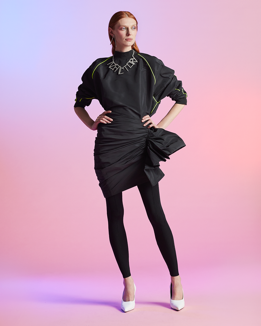 DRAPED BOW SKIRT - BLACK - AZ Factory