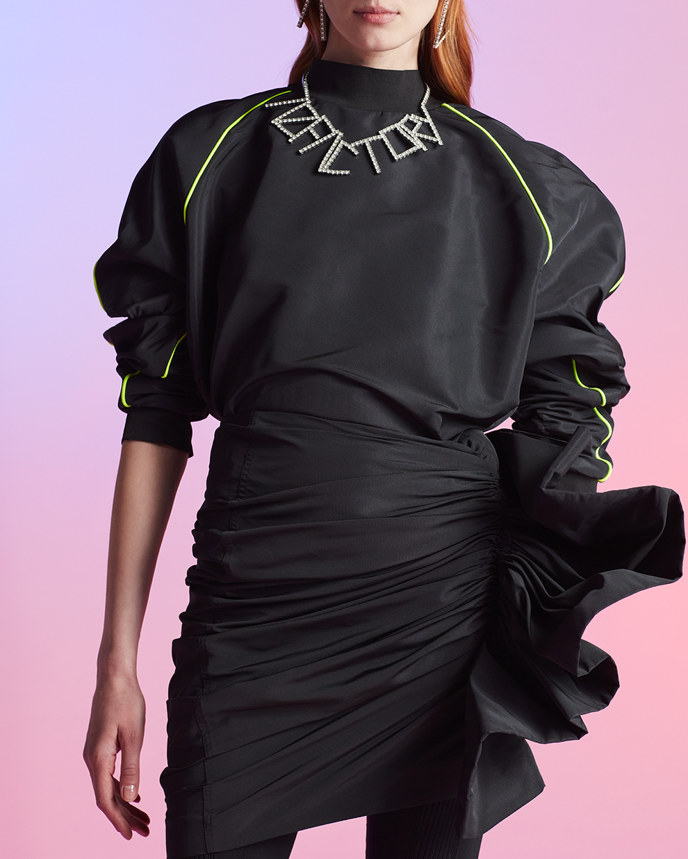DRAPED TURTLENECK TOP - BLACK - AZ Factory