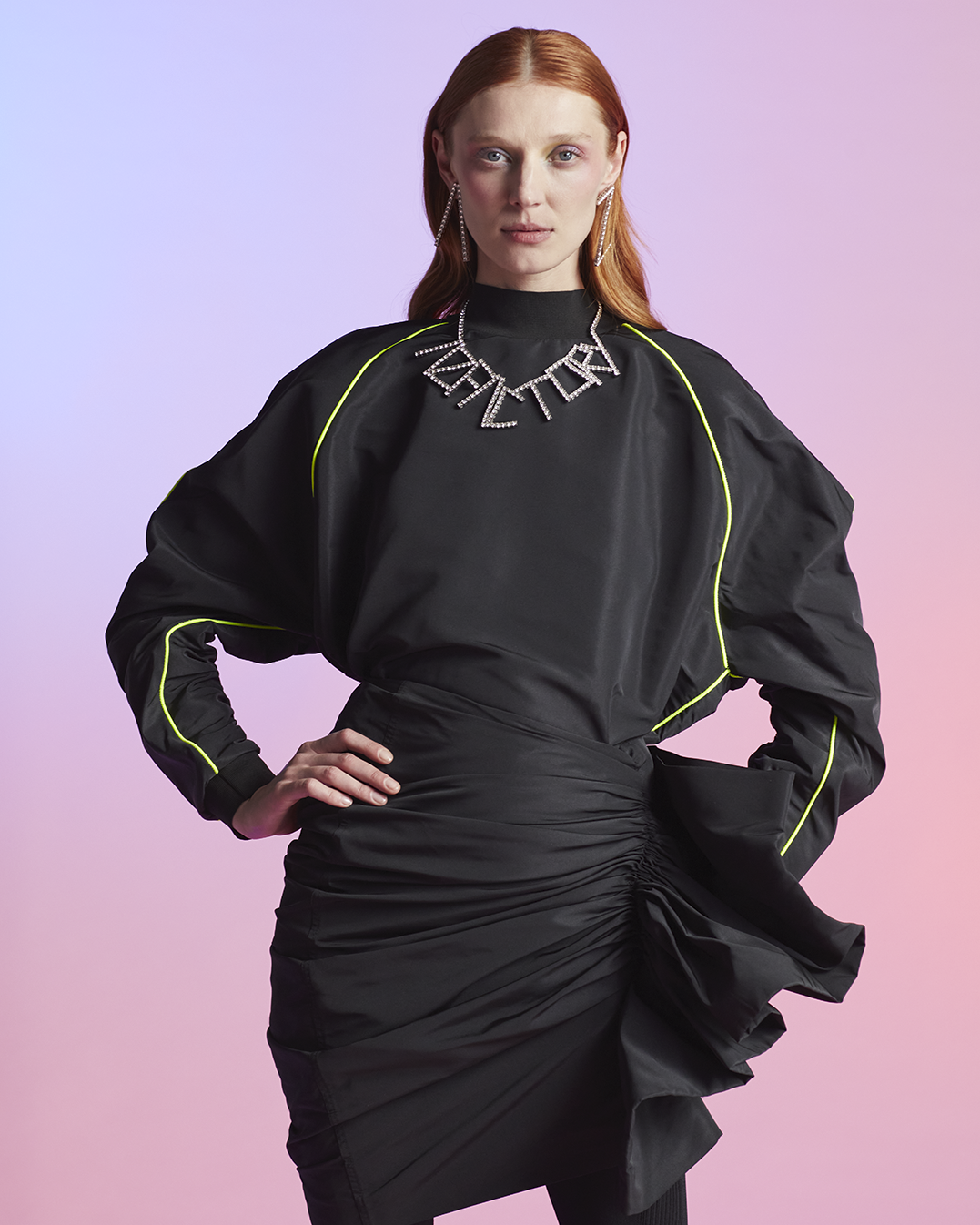DRAPED TURTLENECK TOP - BLACK - AZ Factory