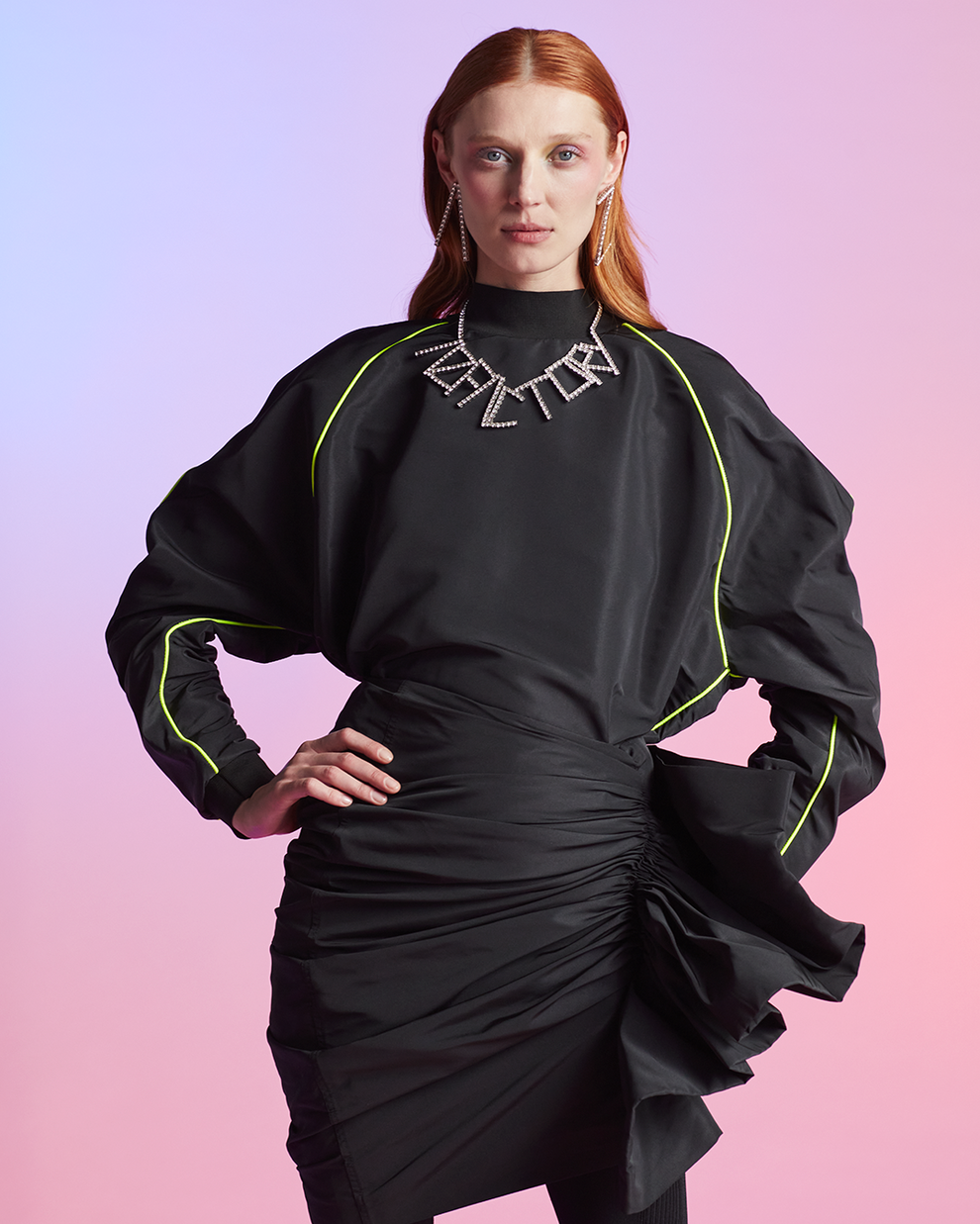 DRAPED TURTLENECK TOP BLACK AZ Factory High End Designer Fashion