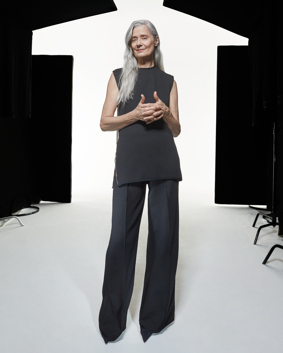 MICROPIQUE WIDE LEG PANTS - BLACK - AZ Factory