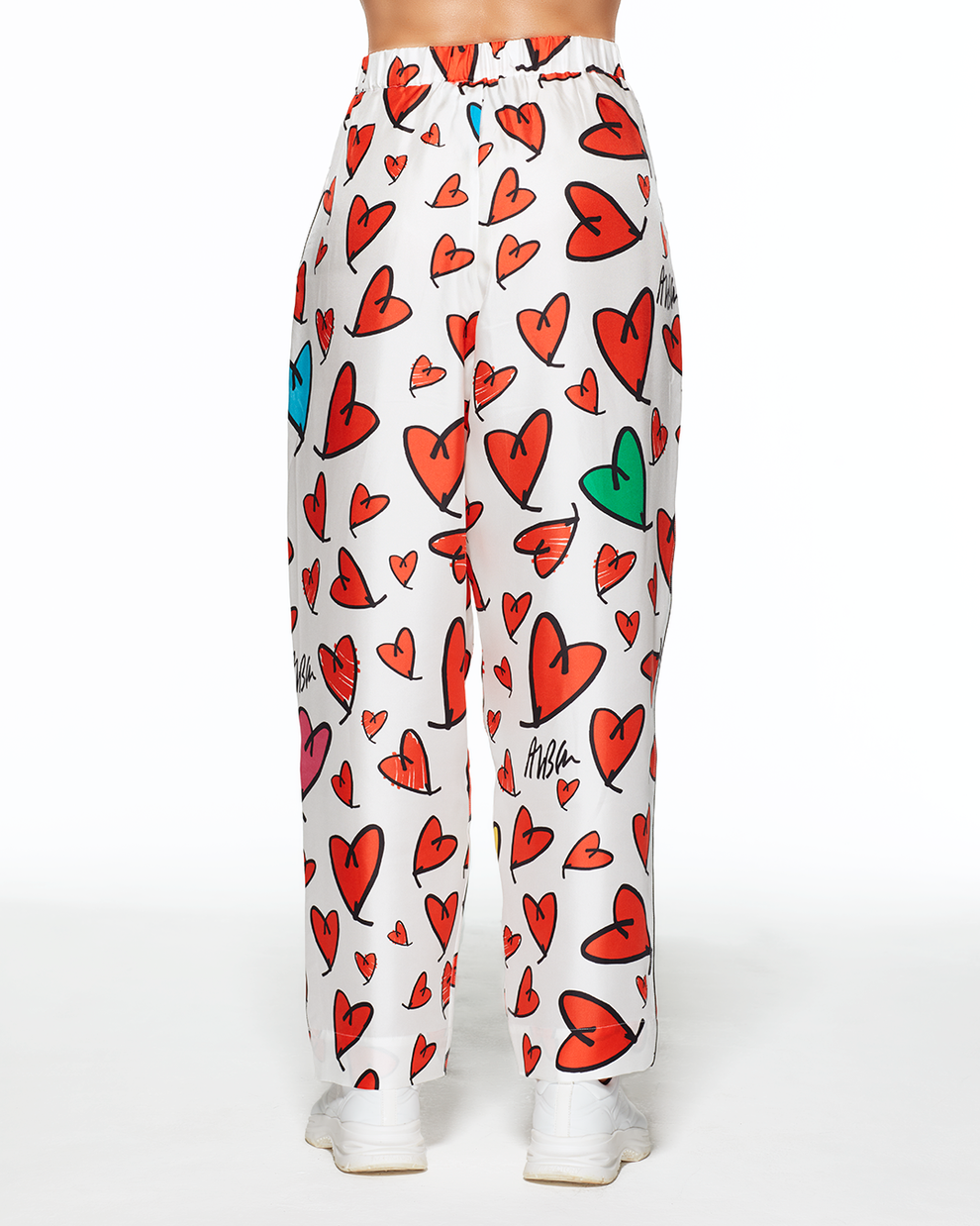 SILK PYJAMA PANTS HEARTS FROM ALBER - RED / WHITE - AZ Factory