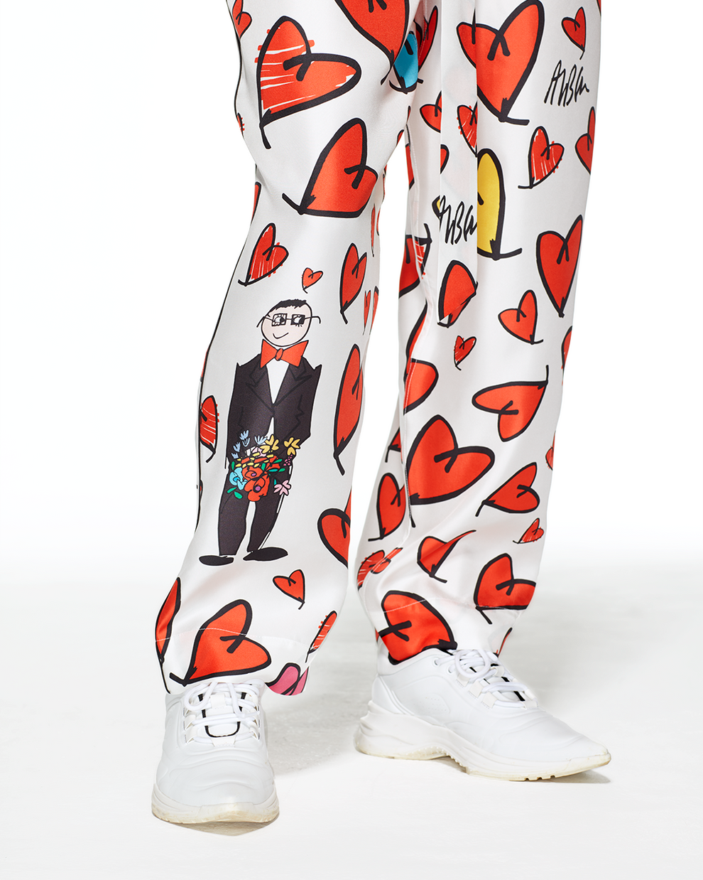 SILK PYJAMA PANTS HEARTS FROM ALBER - RED / WHITE - AZ Factory