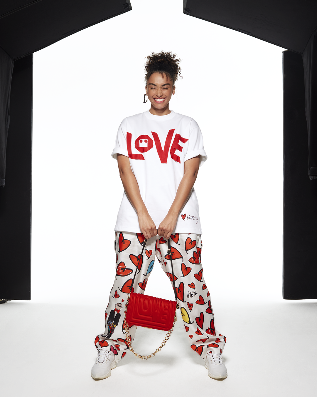 SILK PYJAMA PANTS HEARTS FROM ALBER - RED / WHITE - AZ Factory