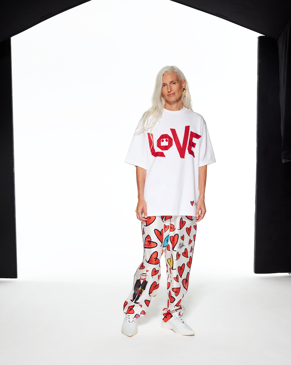 SILK PYJAMA PANTS HEARTS FROM ALBER - RED / WHITE - AZ Factory
