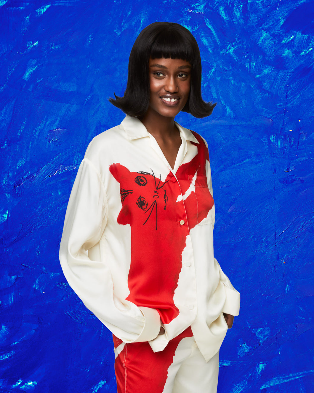 MEERKAT PYJAMA SHIRT - RED/ECRU