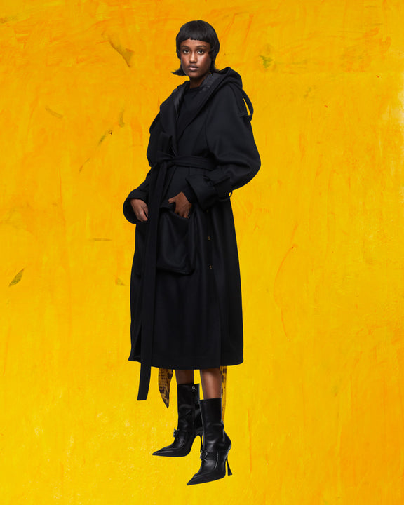 HOODED SWING COAT - BLACK - AZ Factory