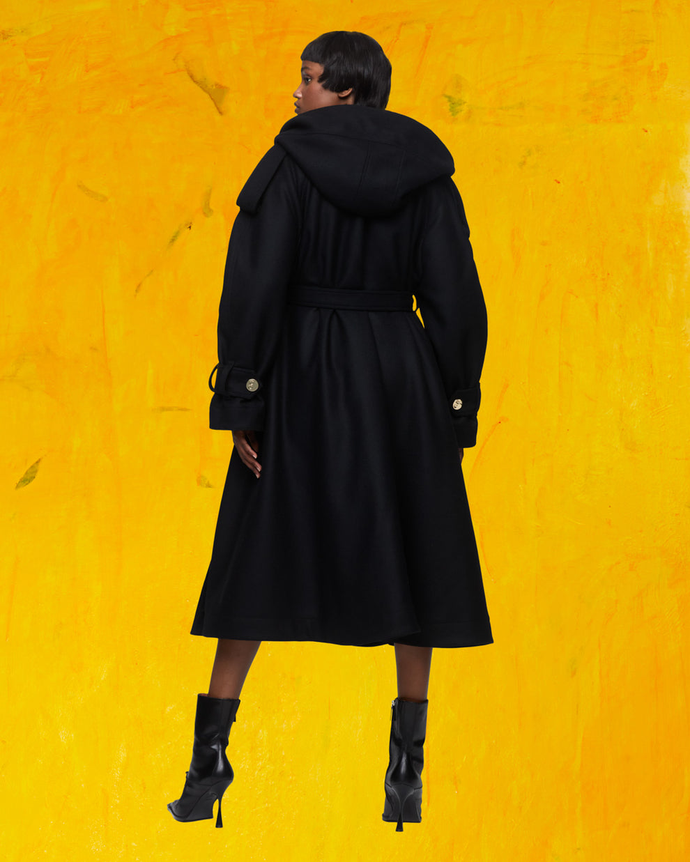 HOODED SWING COAT - BLACK - AZ Factory