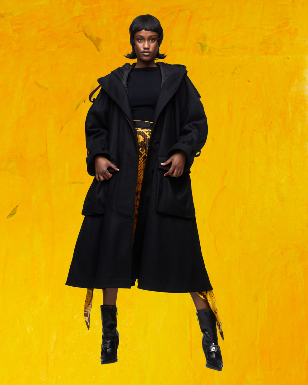 HOODED SWING COAT - BLACK - AZ Factory