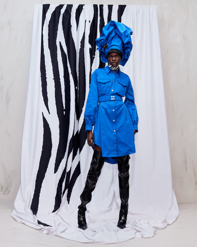 

BELTED UTILITY TRAPEZE DRESS - BLUE - AZ Factory