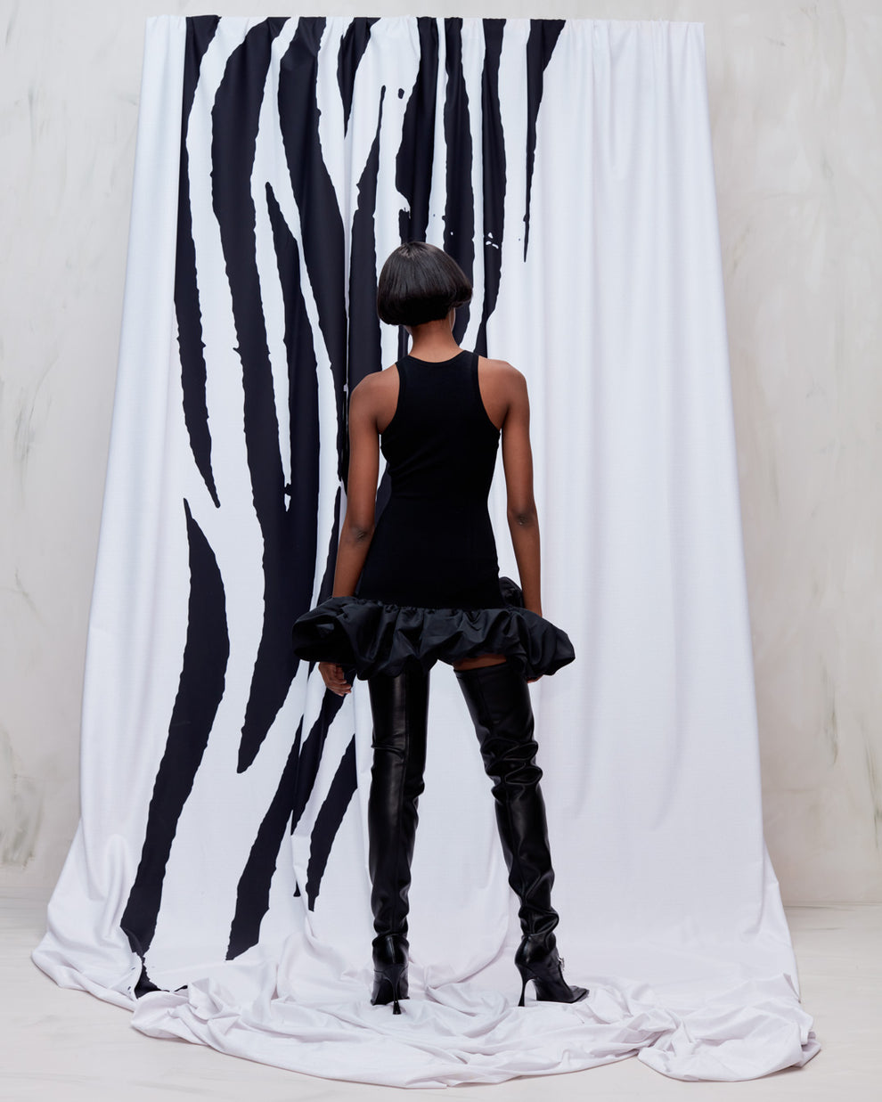 REWORKED TANK RUFFLE DRESS - BLACK - AZ Factory