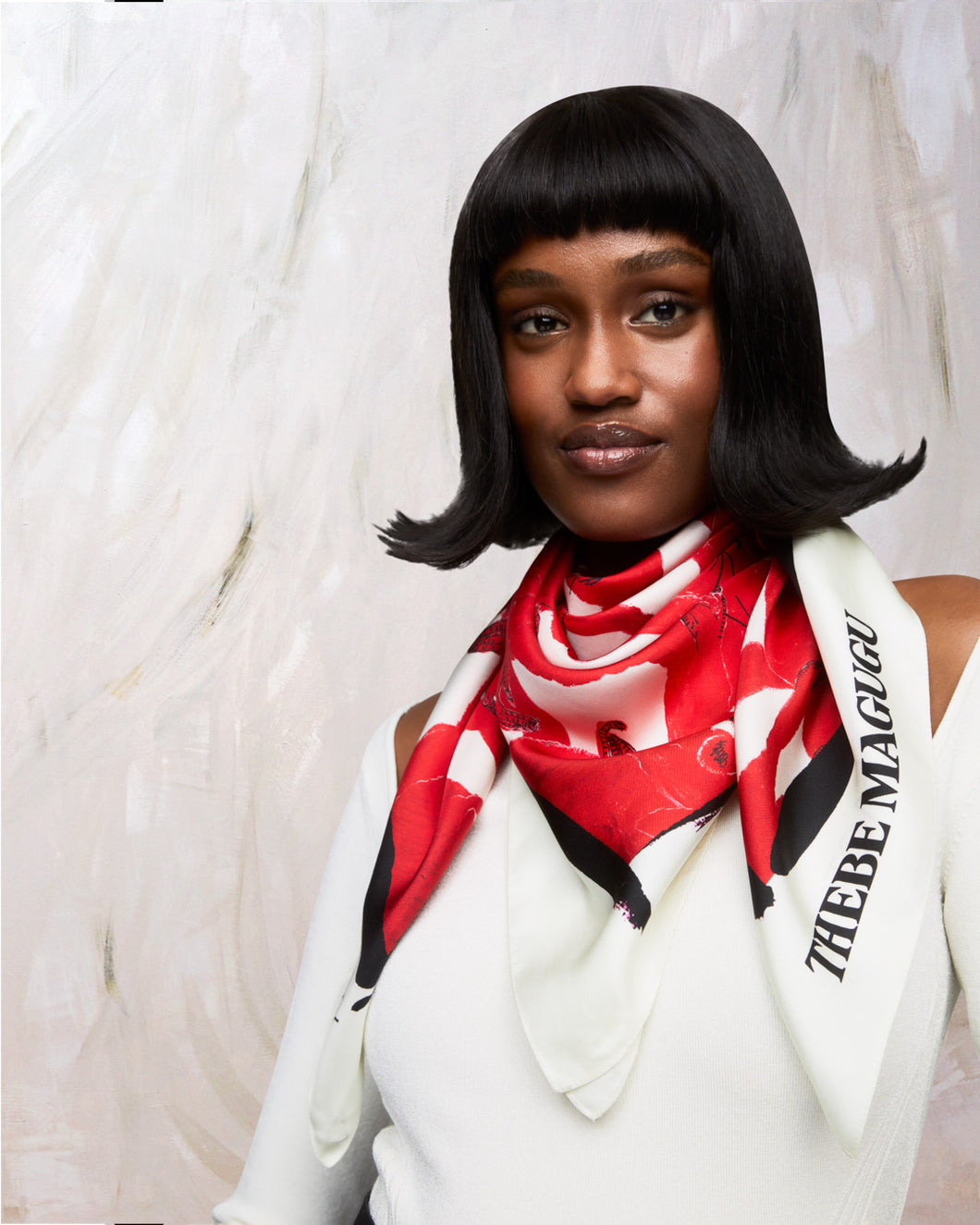 MEERKAT SILK SCARF - RED/ECRU