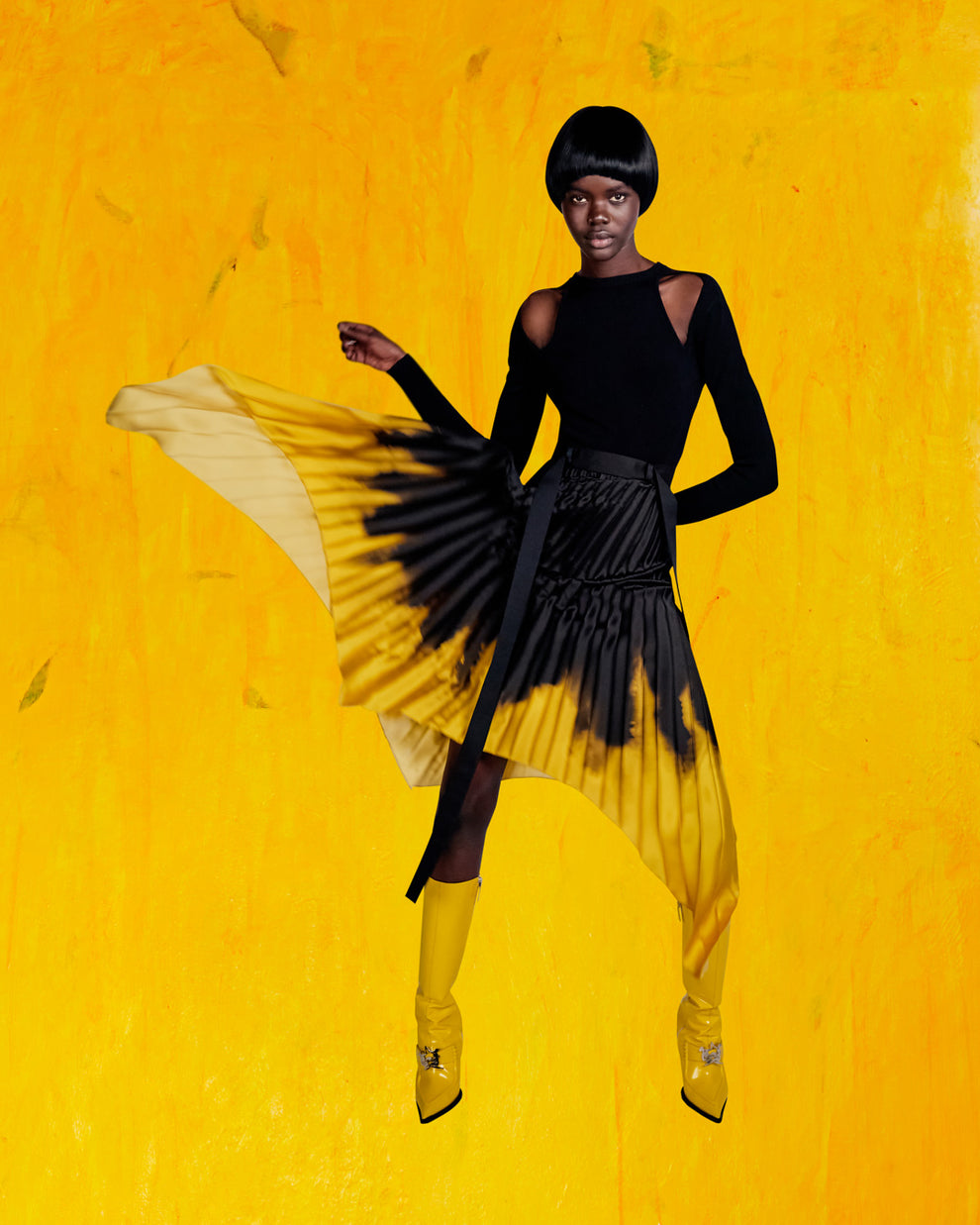YELLOW DUSK PLEATED SKIRT - BLACK/ORANGE - AZ Factory