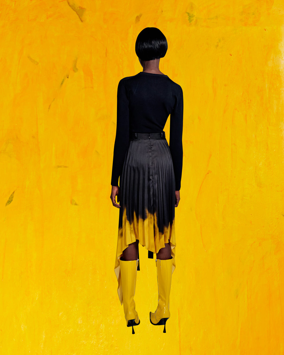 YELLOW DUSK PLEATED SKIRT - BLACK/ORANGE - AZ Factory