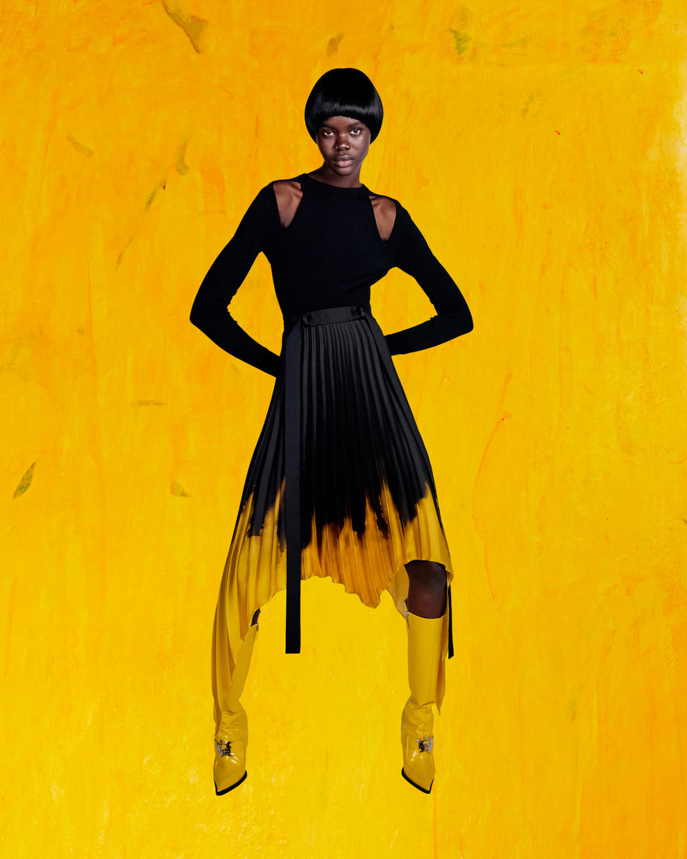 YELLOW DUSK PLEATED SKIRT - BLACK/ORANGE - AZ Factory