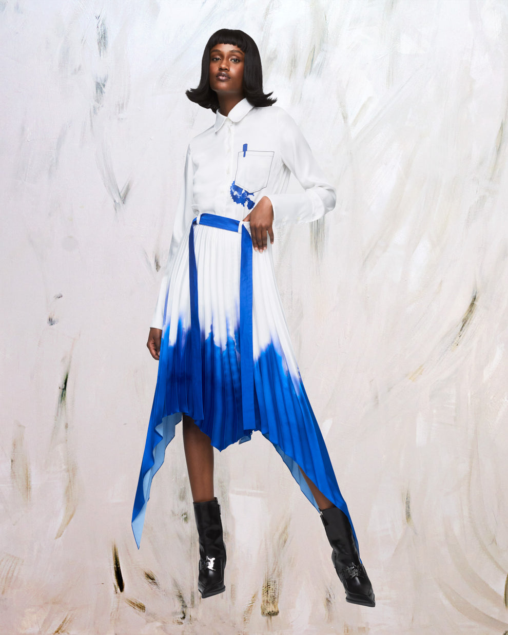 SQUID INK PLEATED SKIRT - WHITE / BLUE - AZ Factory